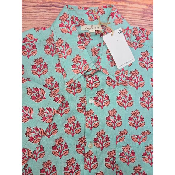 Deepti S.C. Mens Turquoise Floral Print Shirt XL NWT NEW - Picture 4 of 9